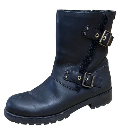 UGG Shoes - Ugg Niels Leather Combat Moto Black Boots Lining Water Resistant